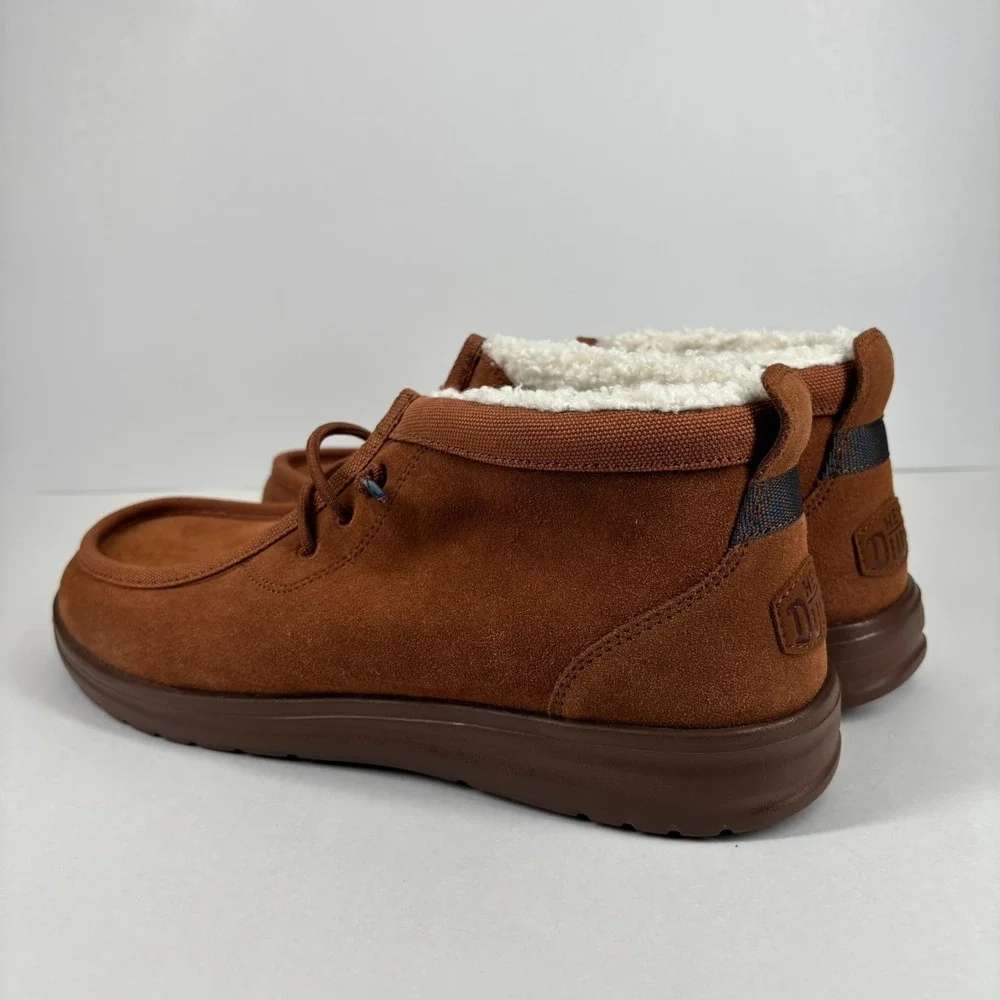 HEYDUDE Wally Mid GripR‎ Warmth Men's 13 Brown Suede Faux-Shearling Chukka Boots
